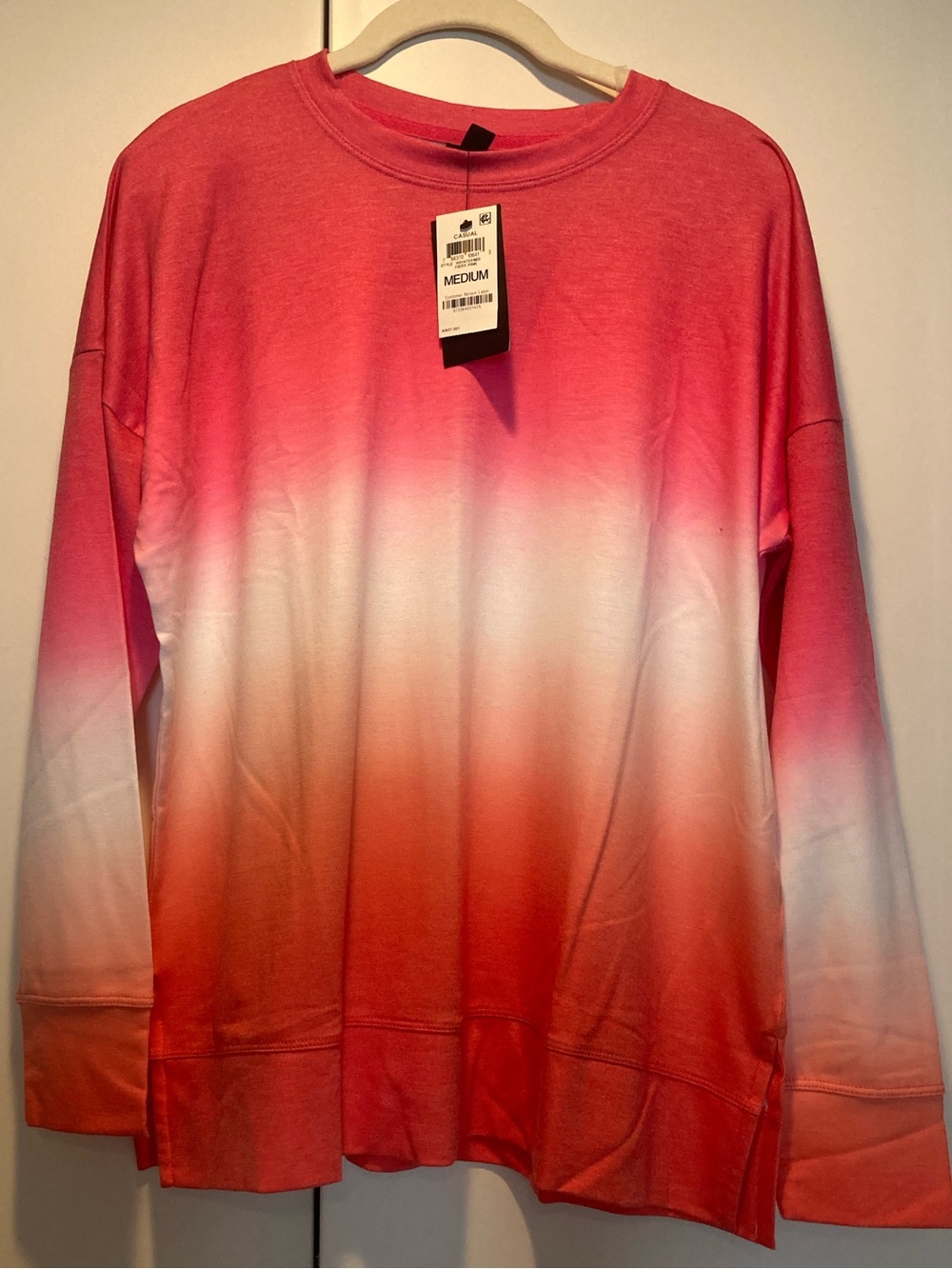 Ideology Ombre Crewneck Top - Pink White Coral